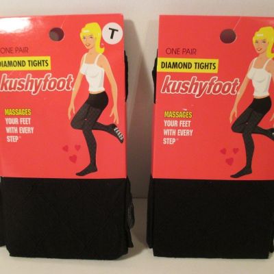 2 KUSHYFOOT Black Diamond Pattern Tights~Tall 5'2